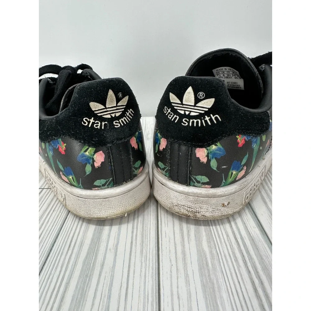 Adidas Original Stan Smith Shoes Women's 7.5 Black Floral‎ Print Sneakers EE4893
